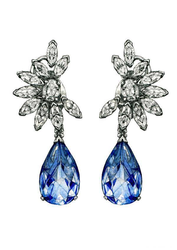 精美絕倫的珠寶首飾設計，不一般的素描彩鉛手繪。